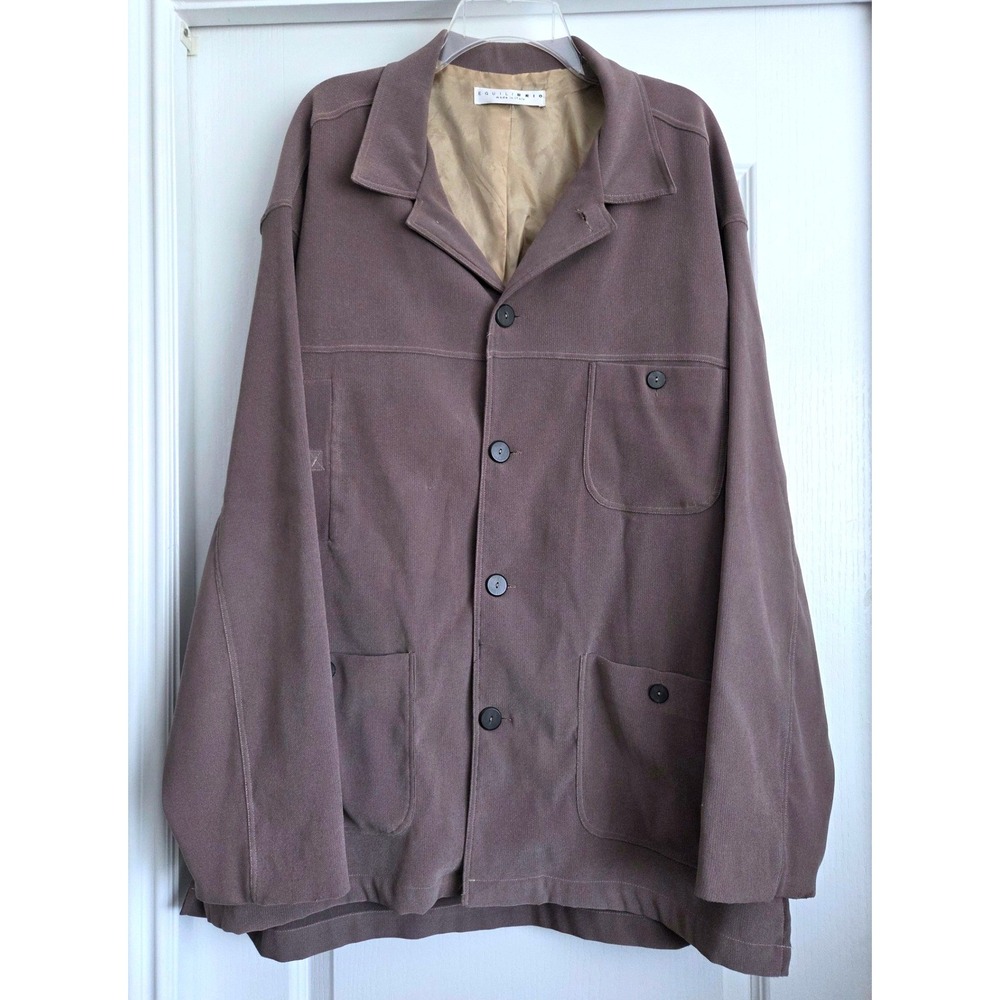 VTG Equilibrio Chore Jacket Made Italy Tan‎ Brown Button Front Lined Coat Men XL